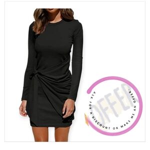 BTFBM Blackl Long Sleeve Dress with Knot Detail